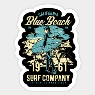 California Surfer Blue Beach Surfing Retro Vintage Distressed Sticker